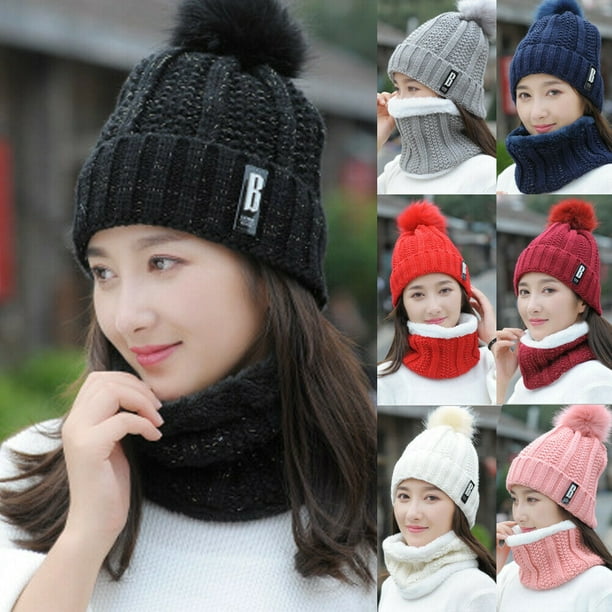 2 in 1 Kids Warm Knitted Beanie Hat and Circle Scarf Set Fleece Lined Thermal Necker Cheif for Boys and Girls
